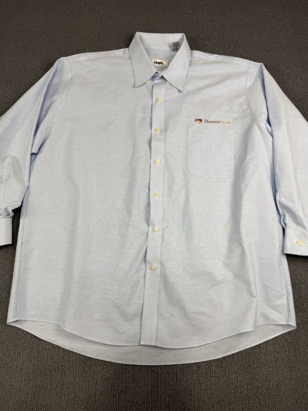 Cintas Mens Light Blue Button-Up Work Shirt Flowers Foods Logo 18